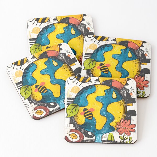 Item preview, Celebrate Nature's Joy with a Vibrant Earth Collage Featuring a Playful Bumblebee and Shining Sun designed and sold by OlfactoART Studio.
