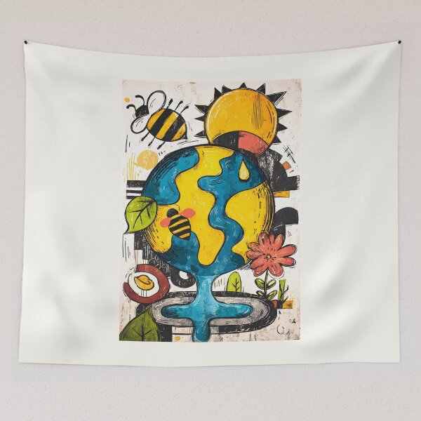 Item preview, Celebrate Nature's Joy with a Vibrant Earth Collage Featuring a Playful Bumblebee and Shining Sun designed and sold by OlfactoART Studio.