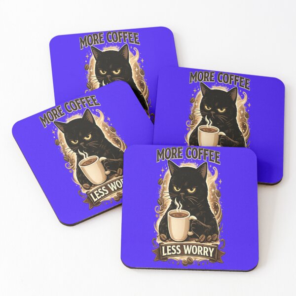 Item preview, More Coffee Less Worry – Grumpy Black Cat Coffee Lover Design designed and sold by CatLovers Studio.