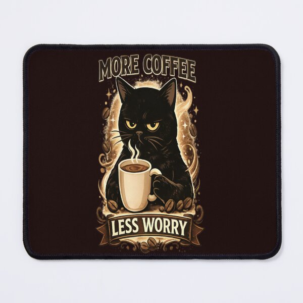 Item preview, More Coffee Less Worry – Grumpy Black Cat Coffee Lover Design designed and sold by CatLovers Studio.