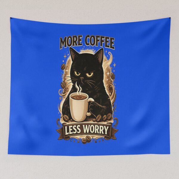 Item preview, More Coffee Less Worry – Grumpy Black Cat Coffee Lover Design designed and sold by CatLovers Studio.