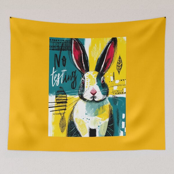 Item preview, Champion Compassion with a Vibrant Rabbit in Bold Colors and No Animal Testing Message designed and sold by OlfactoART Studio.