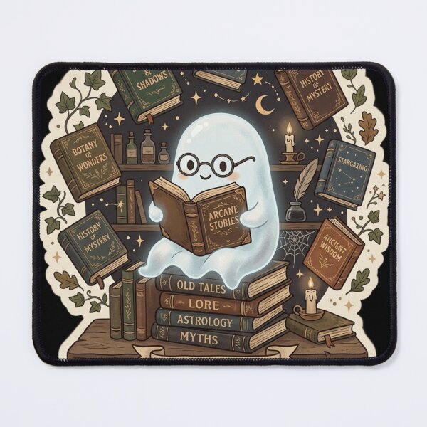 Item preview, Cozy Bookish Cute Ghost Reading In A Magical Library designed and sold by Retro Mood Co.