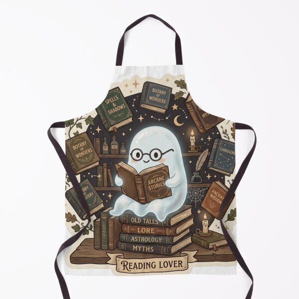 Item preview, Cozy Bookish Cute Ghost Reading In A Magical Library designed and sold by Retro Mood Co.