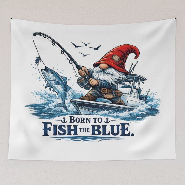 Item preview, Born to Fish the Blue – Fishing Gnome Offshore Illustration designed and sold by SaltyLinesOut.
