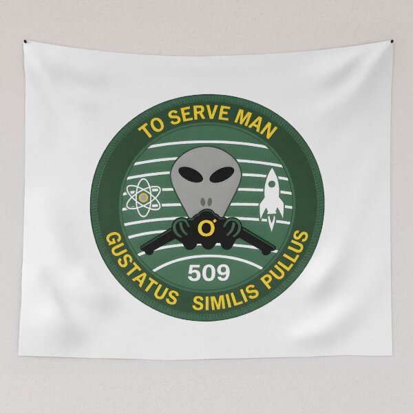 Item preview, "To Serve Man" Sci-Fi Parody Military Patch designed and sold by CharlieDesings.