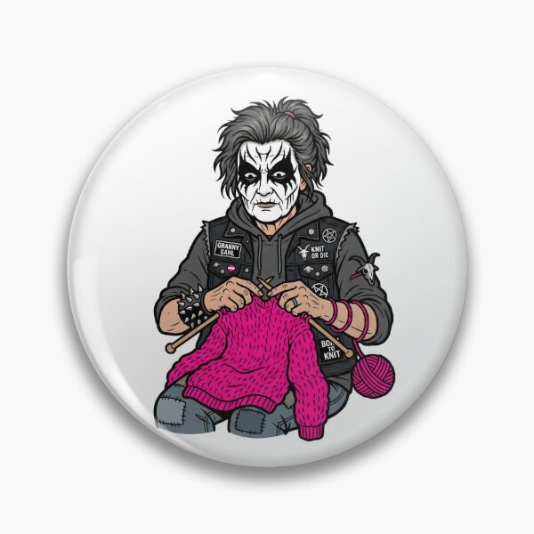 Item preview, Heavy Metal Corpse Paint Knitting Grandma Cartoon designed and sold by Kvarny.