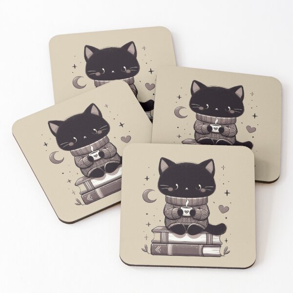 Item preview, Black cat drinking coffee on a books. designed and sold by Art Fly.