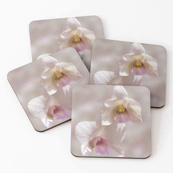 Item preview, White and pink orchid flower on blurred background designed and sold by Kevin Hellon.