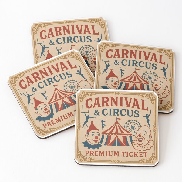 Item preview, Vintage carnival ticket with clown faces and circus tent designed and sold by Creative88Art.