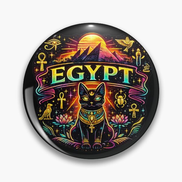 Item preview, Neon Egypt Bastet Cat Cosmic Pyramid designed and sold by Myra365Art.