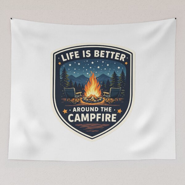 Item preview, Life Is Better Around The Campfire – Camping Outdoor Adventure Badge Design designed and sold by Falconwolf.