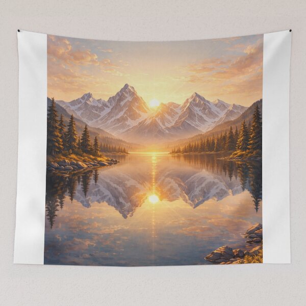 Item preview, Alpine Lake Sunrise – Serene Mountain Landscape Nature Art designed and sold by Falconwolf.