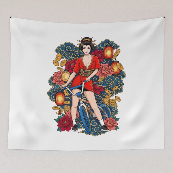 Item preview, Sexy Japanese Geisha Riding Vintage BMX Bike With Traditional Clouds designed and sold by Tong4130.