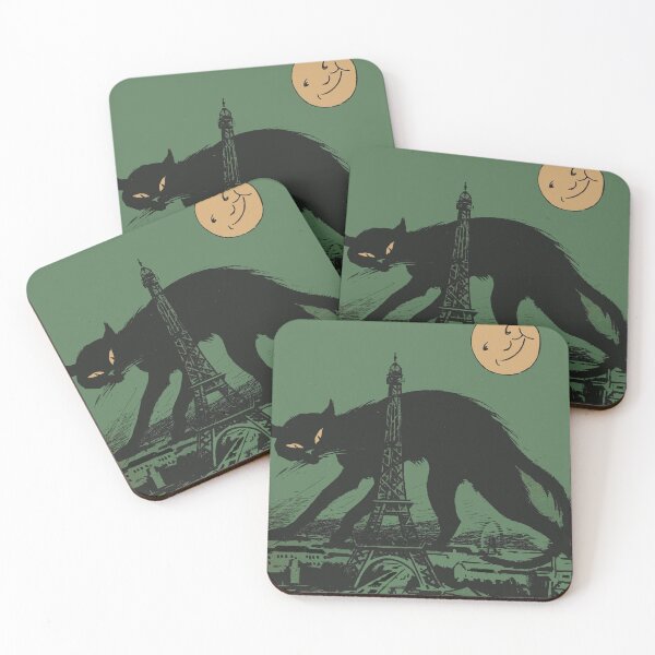 Item preview, Vintage Illustration Giant Black Cat Over Eiffel Tower for Surreal Art Lovers designed and sold by RickE.