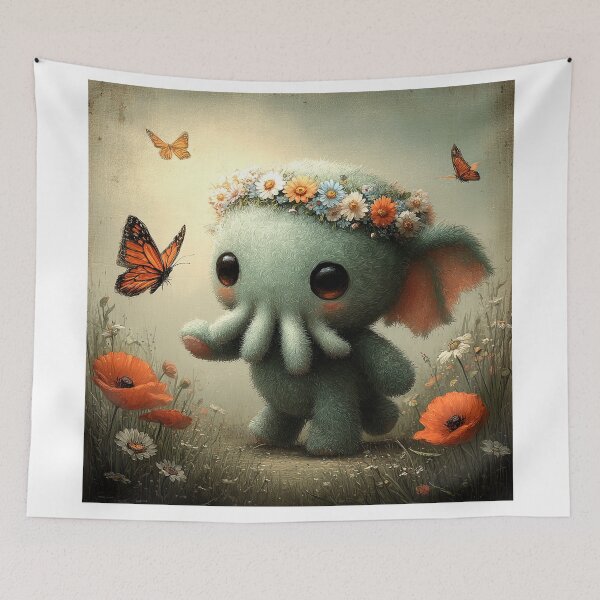 Item preview, Cute Cthulhu Flower Crown & Butterflies — Kawaii Spring Lovecraft Art designed and sold by mistygate.