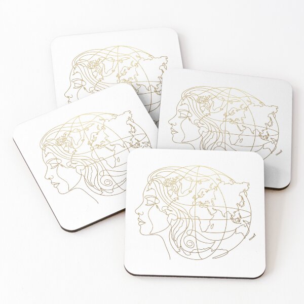 Item preview, Mother Earth Gold Line Art World Map Woman Profile designed and sold by AOG-DESIGNS.