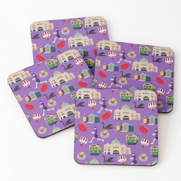 Item preview, Purple Melbourne Flinders St Station Tram Coffee Football Brighton Beach boxes designed and sold by Lozzie Eliza Designs.