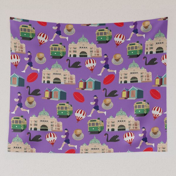 Item preview, Purple Melbourne Flinders St Station Tram Coffee Football Brighton Beach boxes designed and sold by Lozzie Eliza Designs.