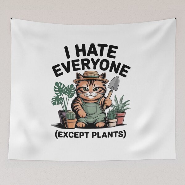 Item preview, Grumpy Orange Cat Plant Lover - I Hate Everyone Meme Sticker designed and sold by Mr-wow.