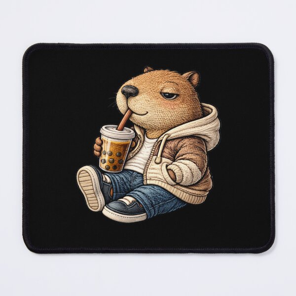 Item preview, Lazy Coffee Capybara – Cute Chibi Capybara Coffee Lover Embroidered Patch Style designed and sold by ColorSplash123.