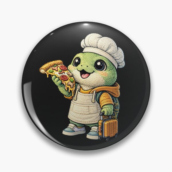 Item preview, Cute Chibi Turtle Pizza Lover – Kawaii Turtle Chef With Pizza Embroidered Patch Style designed and sold by ColorSplash123.