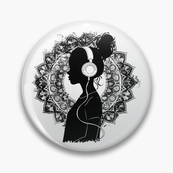 Item preview, Mandala Music Girl Silhouette – Headphones Zen Boho Line Art designed and sold by inkoutninja.