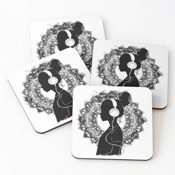 Item preview, Mandala Music Girl Silhouette – Headphones Zen Boho Line Art designed and sold by inkoutninja.