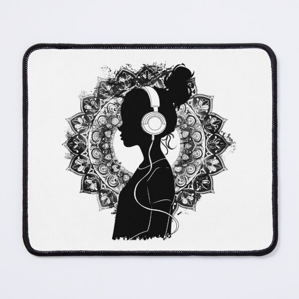 Item preview, Mandala Music Girl Silhouette – Headphones Zen Boho Line Art designed and sold by inkoutninja.