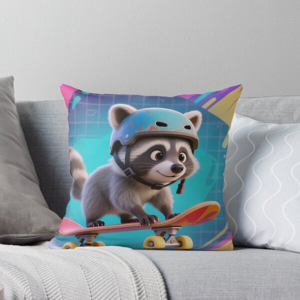 Item preview, Neon Ride: Retro Skateboarding Raccoon designed and sold by SynthRaccoon.