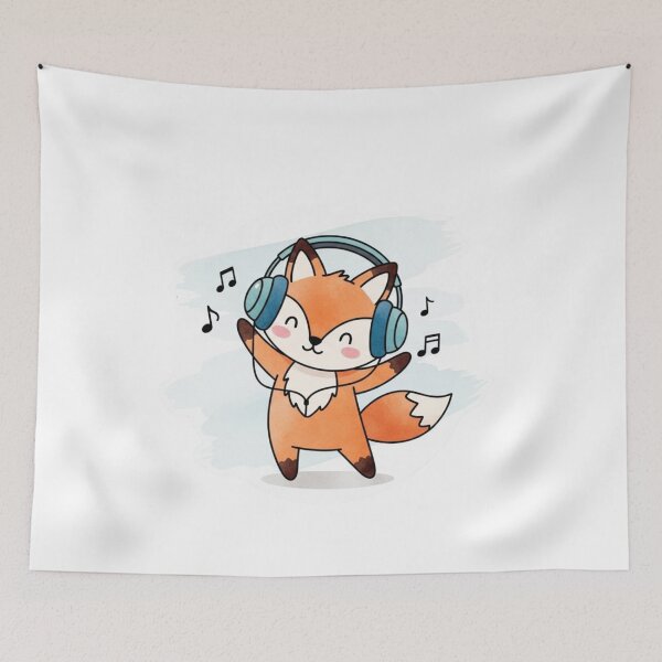 Item preview, Cute Fox Listening To Music – Kawaii Watercolor Animal Sticker designed and sold by MongOficial.