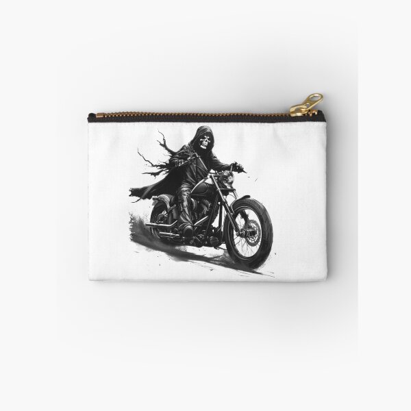 Item preview, Grim Reaper Biker – Skull Rider on Chopper Motorcycle Black & White designed and sold by inkoutninja.
