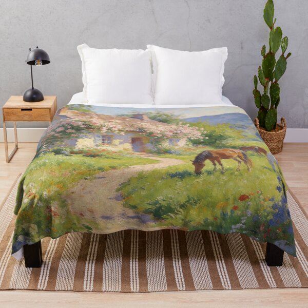 Item preview, Cozy Cottage with Blossoms, Impressionist Countryside Wall Art Print designed and sold by BlareBlare.