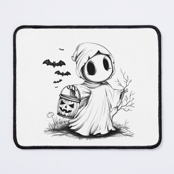 Item preview, Cute Halloween Ghost Trick-or-Treat – Kawaii Pumpkin Pail & Bats designed and sold by inkoutninja.