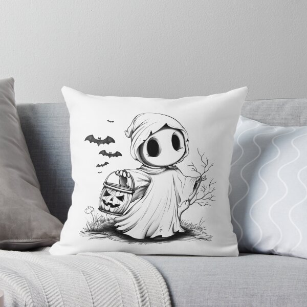 Item preview, Cute Halloween Ghost Trick-or-Treat – Kawaii Pumpkin Pail & Bats designed and sold by inkoutninja.