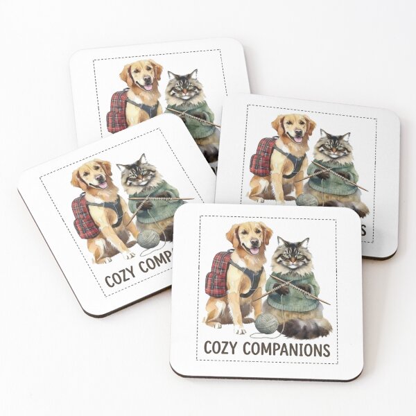 Item preview, Cozy Companions Watercolor Dog and Knitting Cat - Wholesome Pet Art designed and sold by GenZFashion000.