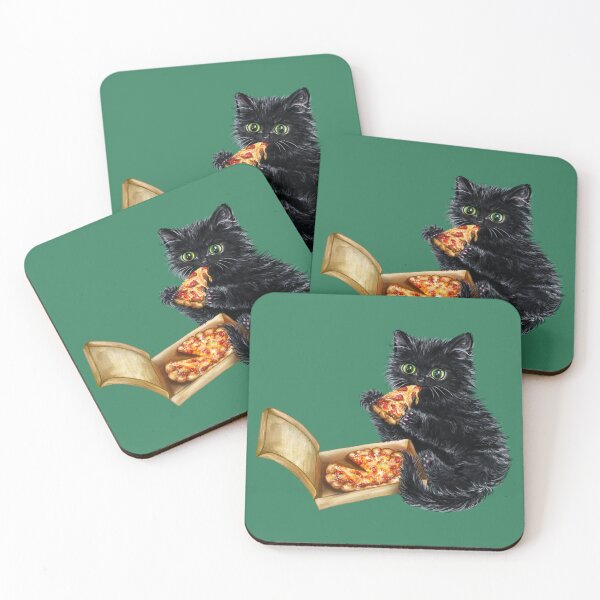 Item preview, Pizza Kitty: Black Kitten Eating a Slice designed and sold by Olivia Ossege.
