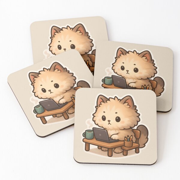 Item preview, Fluffy Chibi Cat at Cozy Laptop Desk designed and sold by VibeShift Studio.