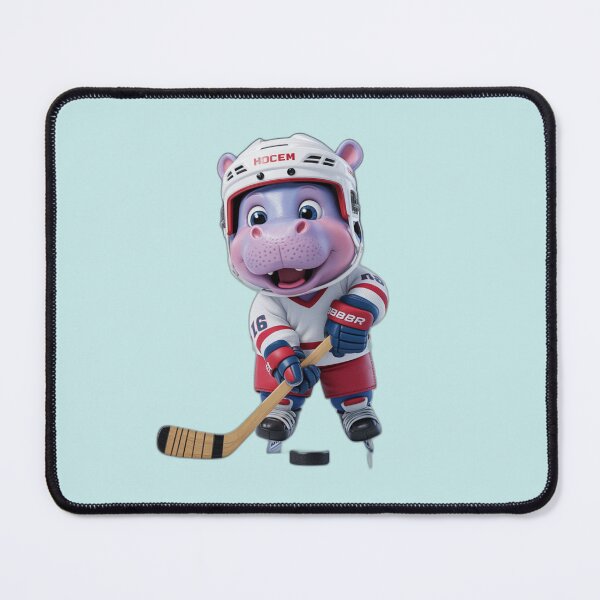 Item preview, Hippo Ice Hockey Player On Ice Blue Background designed and sold by burbankdesigns.