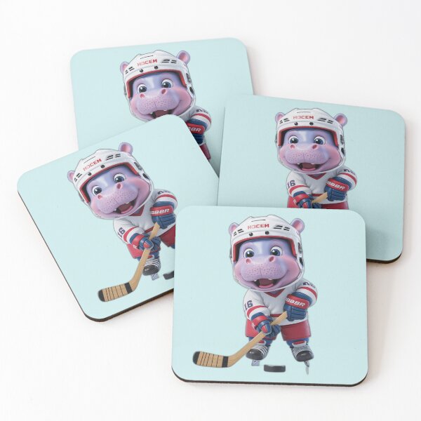 Item preview, Hippo Ice Hockey Player On Ice Blue Background designed and sold by burbankdesigns.