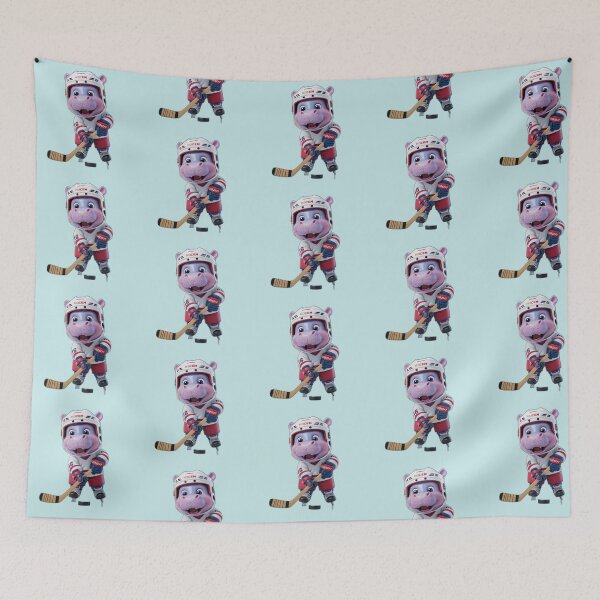 Item preview, Hippo Ice Hockey Player On Ice Blue Background designed and sold by burbankdesigns.