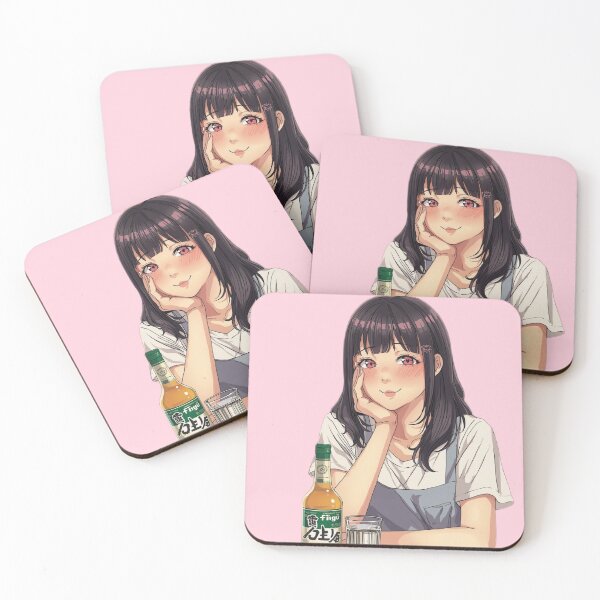 Item preview, Cute Tipsy Anime Girl Drinking Soju Retro Otaku Aesthetic Waifu designed and sold by ConfuseLab Shop.