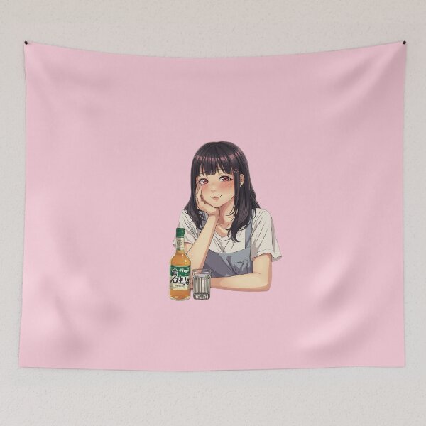Item preview, Cute Tipsy Anime Girl Drinking Soju Retro Otaku Aesthetic Waifu designed and sold by ConfuseLab Shop.