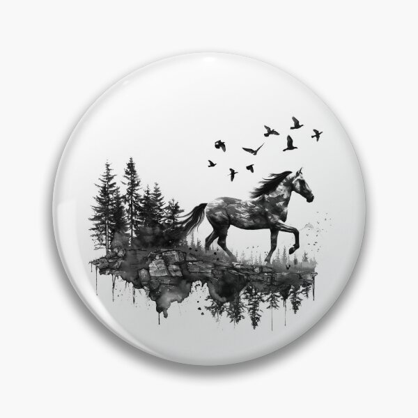 Item preview, Wild Horse Forest Silhouette – Black Ink Watercolor Nature Double Exposure designed and sold by inkoutninja.