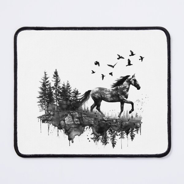Item preview, Wild Horse Forest Silhouette – Black Ink Watercolor Nature Double Exposure designed and sold by inkoutninja.