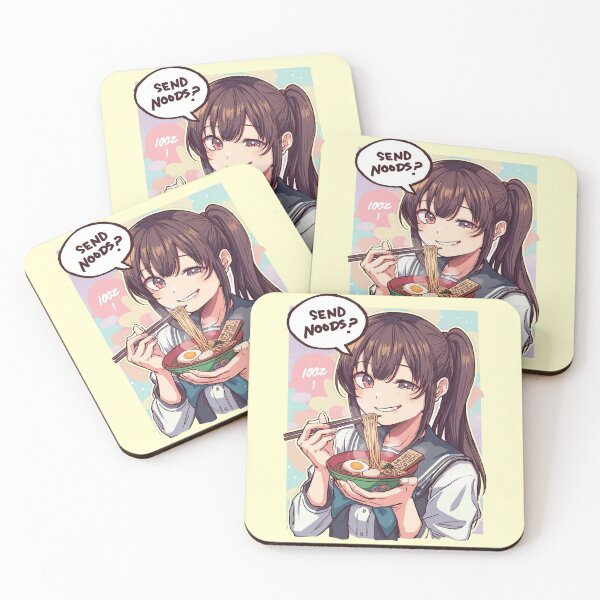 Item preview, Send Noods Funny Ramen Pun Cute Anime Girl Eating Noodles Retro Art designed and sold by ConfuseLab Shop.