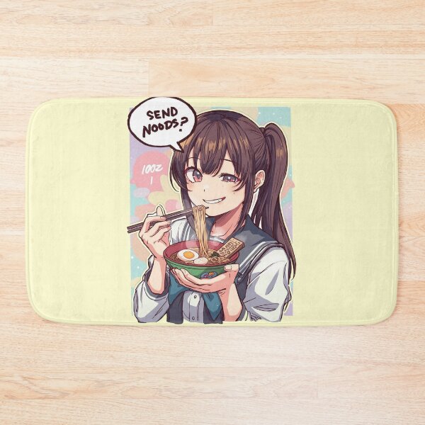 Item preview, Send Noods Funny Ramen Pun Cute Anime Girl Eating Noodles Retro Art designed and sold by ConfuseLab Alt.