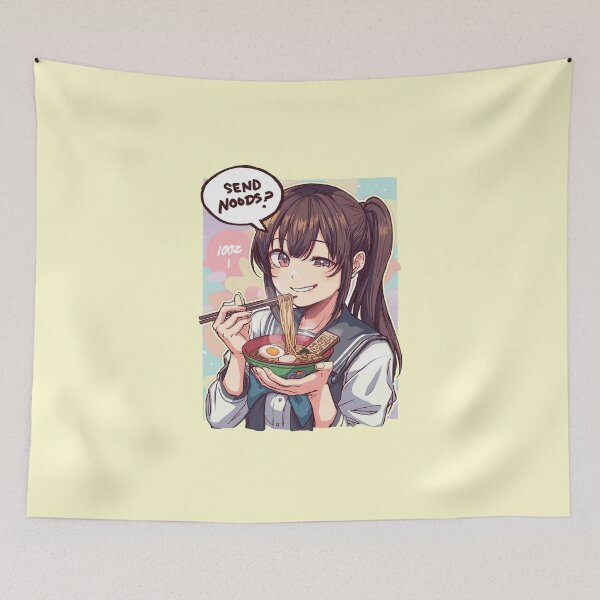 Item preview, Send Noods Funny Ramen Pun Cute Anime Girl Eating Noodles Retro Art designed and sold by ConfuseLab Alt.