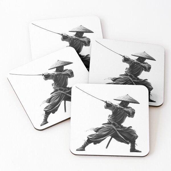 Item preview, Samurai Swordsman Silhouette – Katana Warrior Black & White Action Art designed and sold by inkoutninja.