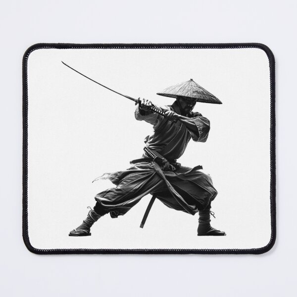 Item preview, Samurai Swordsman Silhouette – Katana Warrior Black & White Action Art designed and sold by inkoutninja.